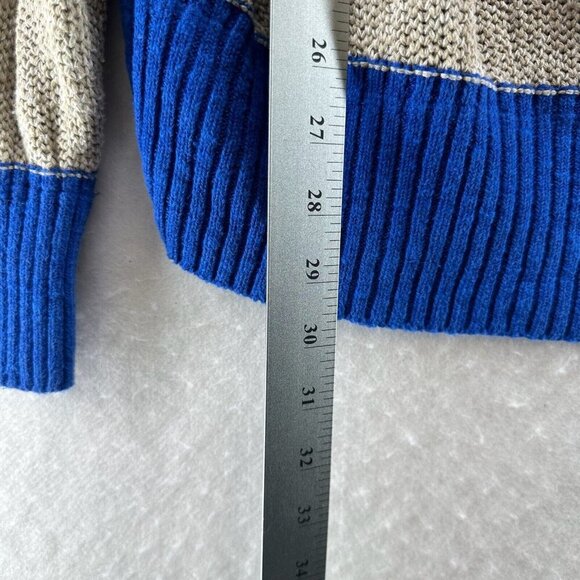 Free People Sweater Size L Cassidy Off The Shoulder Striped Tie Neck Tunic Blue - Picture 11 of 11